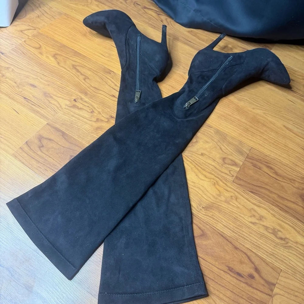 Joie Faux Suede Black High Over The Knee Heel Boots 36 High Heeled Shoes Zipper
